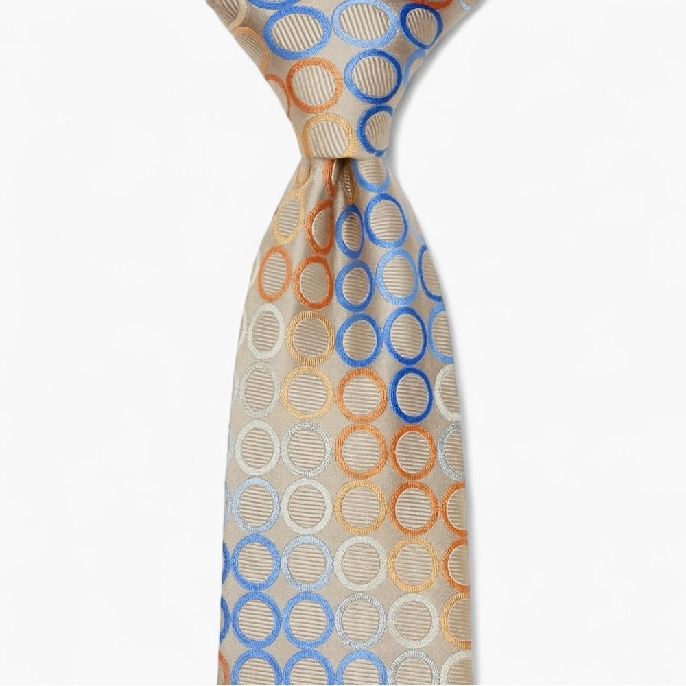 Michael Kors Geometric Circle Tie Beige Blue Orange Silk Classic